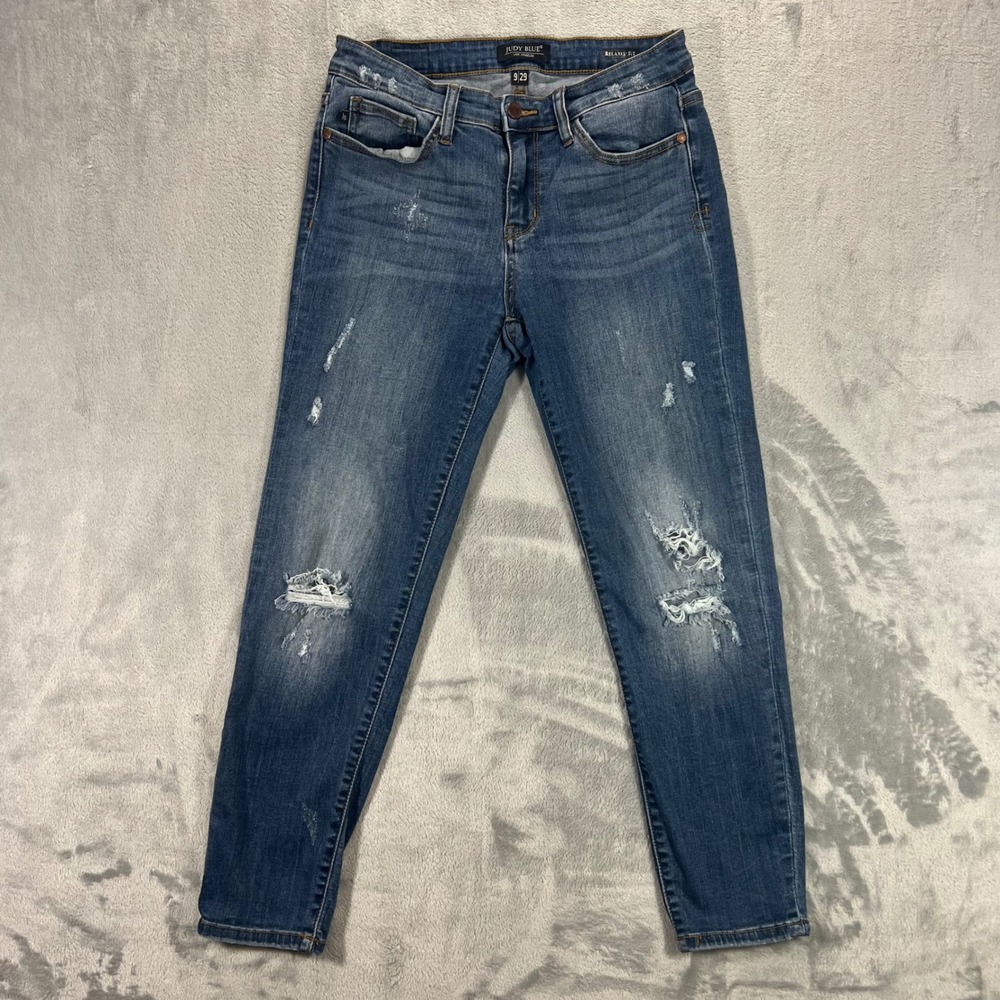 JUDY‎ BLUE Relaxed Fit Jeans Womens 9/29 Blue Distressed JB8271DK Stretch Casual